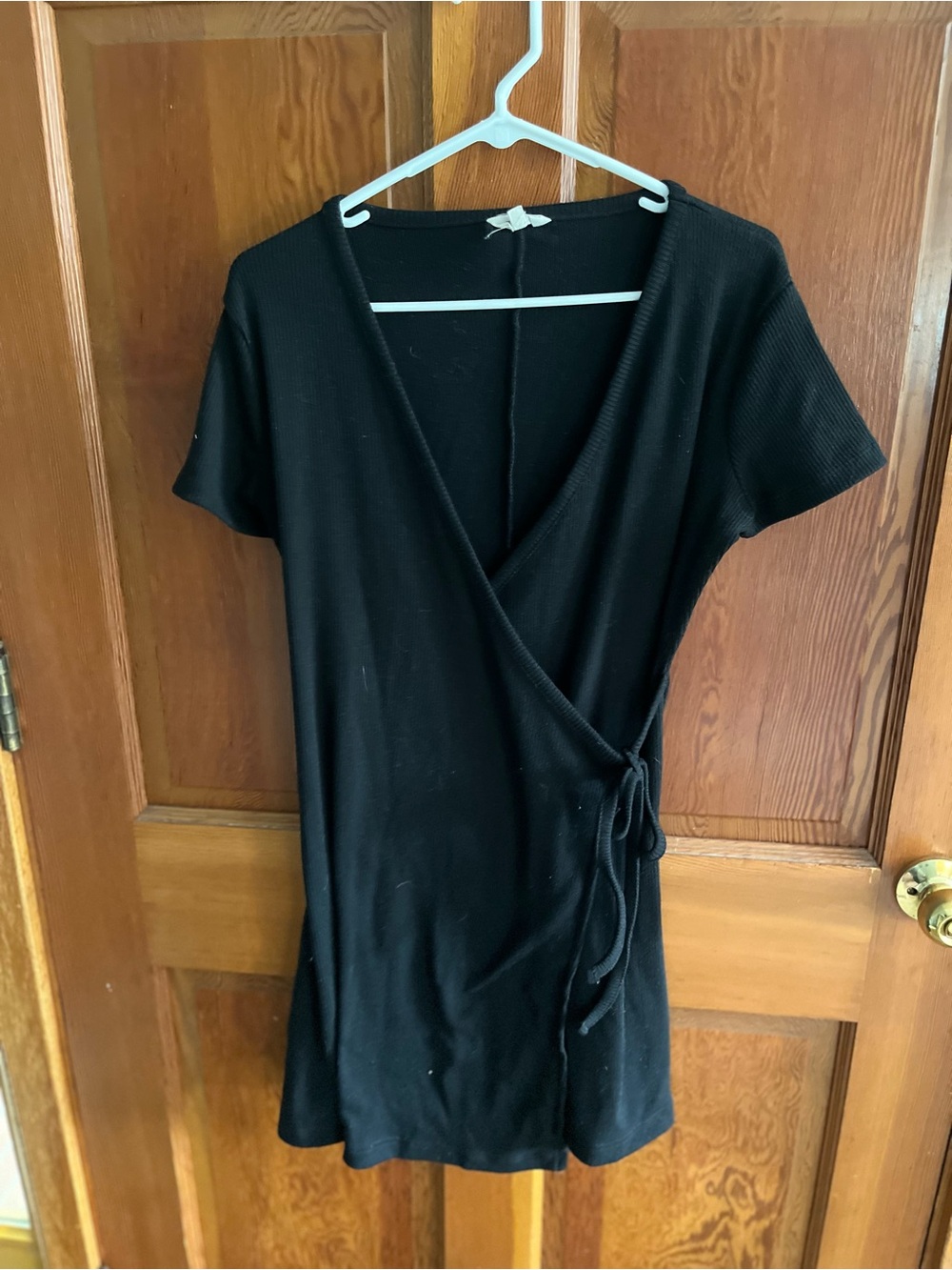 Madewell Black Ribbed Wrap Mini Dress
